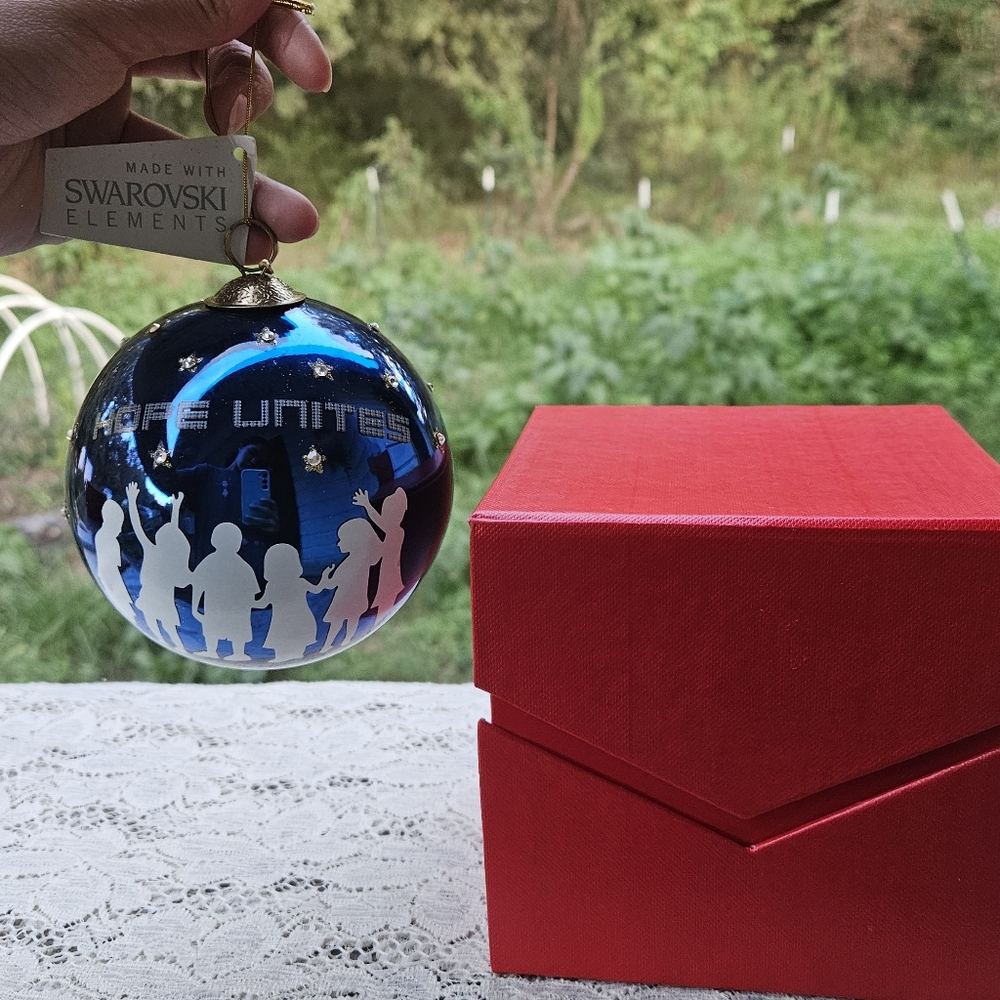 Large Blue Glass Christmas Ornament Sharif Design w Swarovski Elements Hope